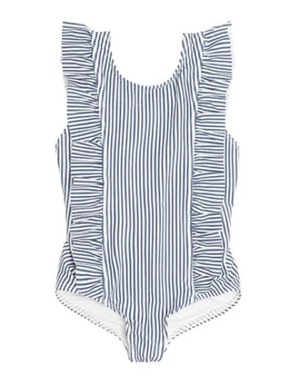Minnow Girls Navy & White Stripe Ruffle One-Piece Swimsuit size 3/4